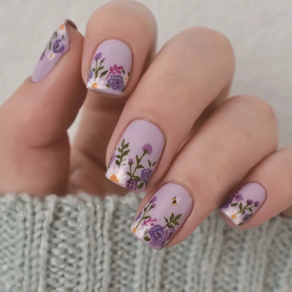 24 - Piece Long French Press - On Nails | 3D Flower Design — 25 Colors - Mzunye