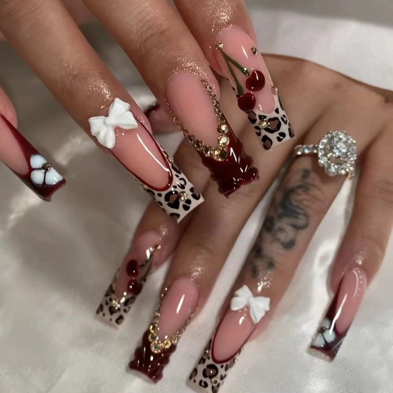 24 - Piece Long French Press - On Nails | 3D Flower Design — 25 Colors - Mzunye