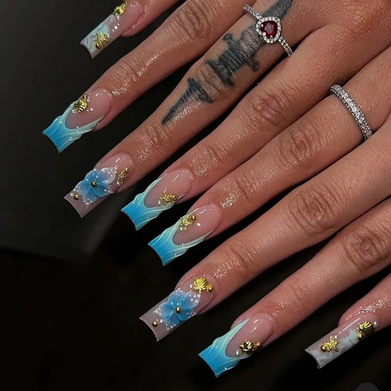 24 - Piece Long French Press - On Nails | 3D Flower Design — 25 Colors - Mzunye