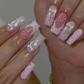24 - Piece Long French Press - On Nails | 3D Flower Design — 25 Colors - Mzunye