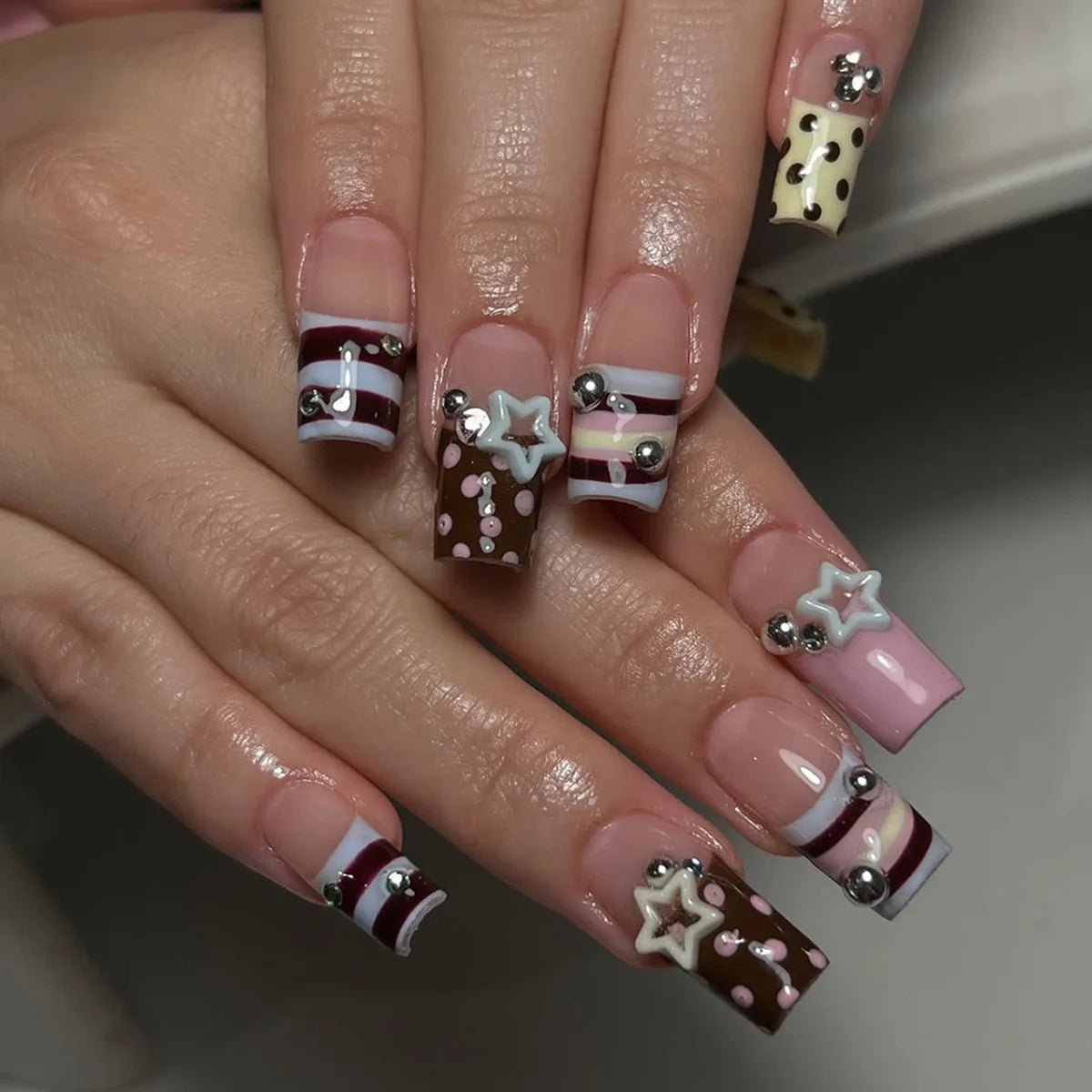 24 - Piece Long French Press - On Nails | 3D Flower Design — 25 Colors - Mzunye