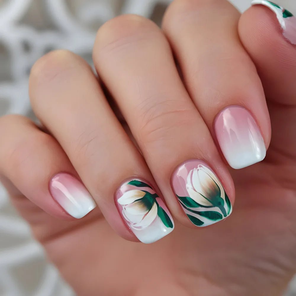24 - Piece Long French Press - On Nails | 3D Flower Design — 25 Colors - Mzunye