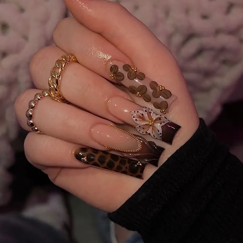 24 - Piece Long French Press - On Nails | 3D Flower Design — 25 Colors - Mzunye