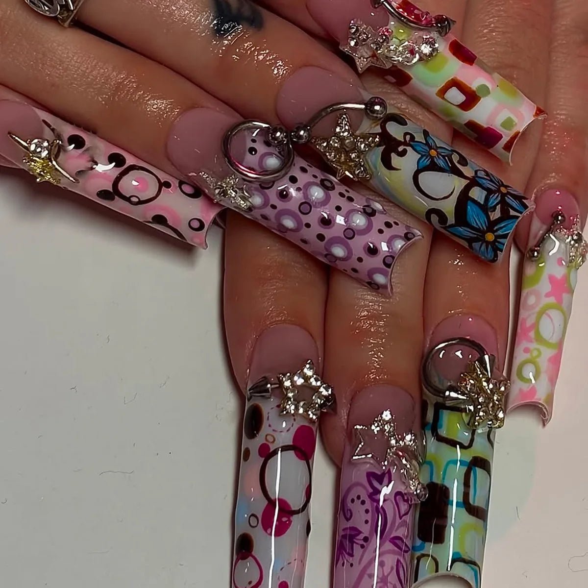 24 - Piece Long French Press - On Nails | 3D Flower Design — 25 Colors - Mzunye