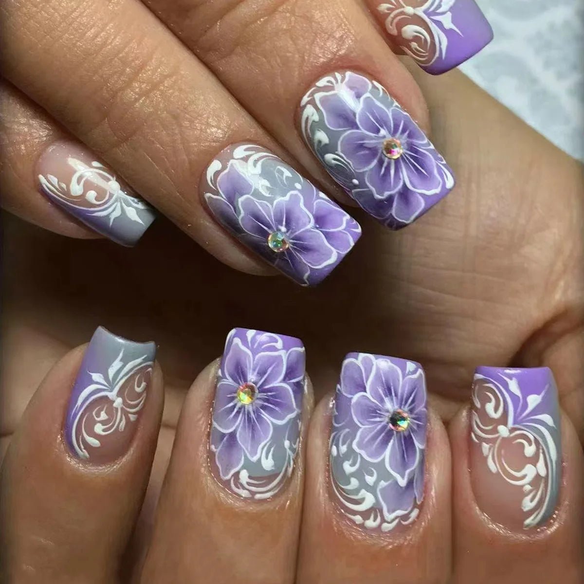 24 - Piece Long French Press - On Nails | 3D Flower Design — 25 Colors - Mzunye