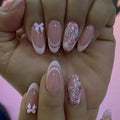 24 - Piece Short Almond Press - On Nails | Blue French Tips with Wave Line & Golden Star Design — 7 Styles - Mzunye