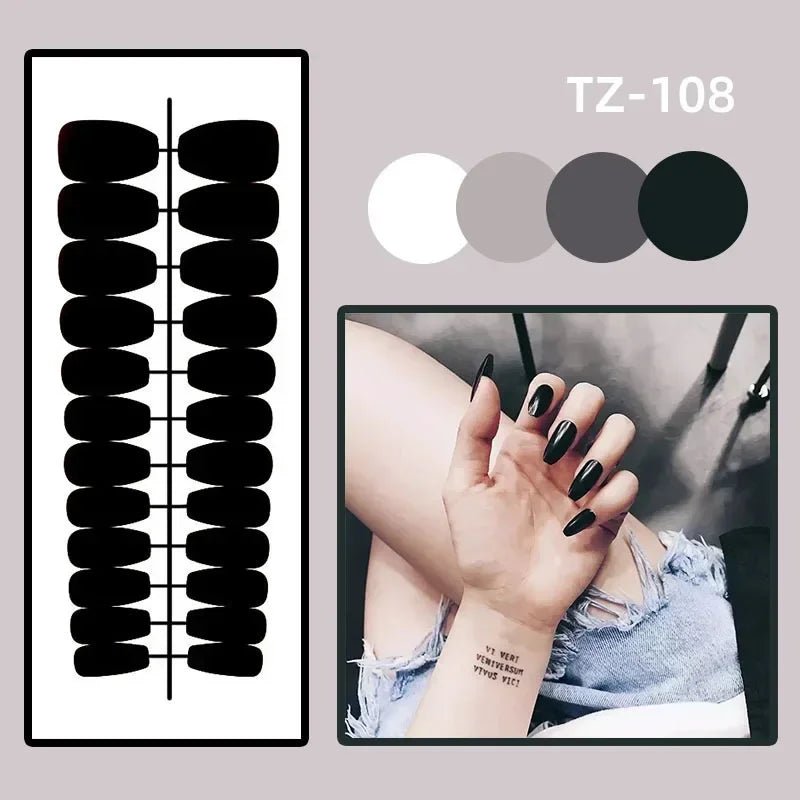 24 - Piece Short Almond Press - On Nails | Blue French Tips with Wave Line & Golden Star Design — 7 Styles - Mzunye