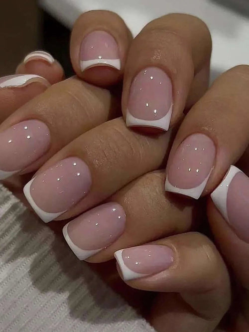 24 - Piece Short Square Press - On Nails | Y2K French Tips, Hearts & Bridal White — 25 Colors - Mzunye