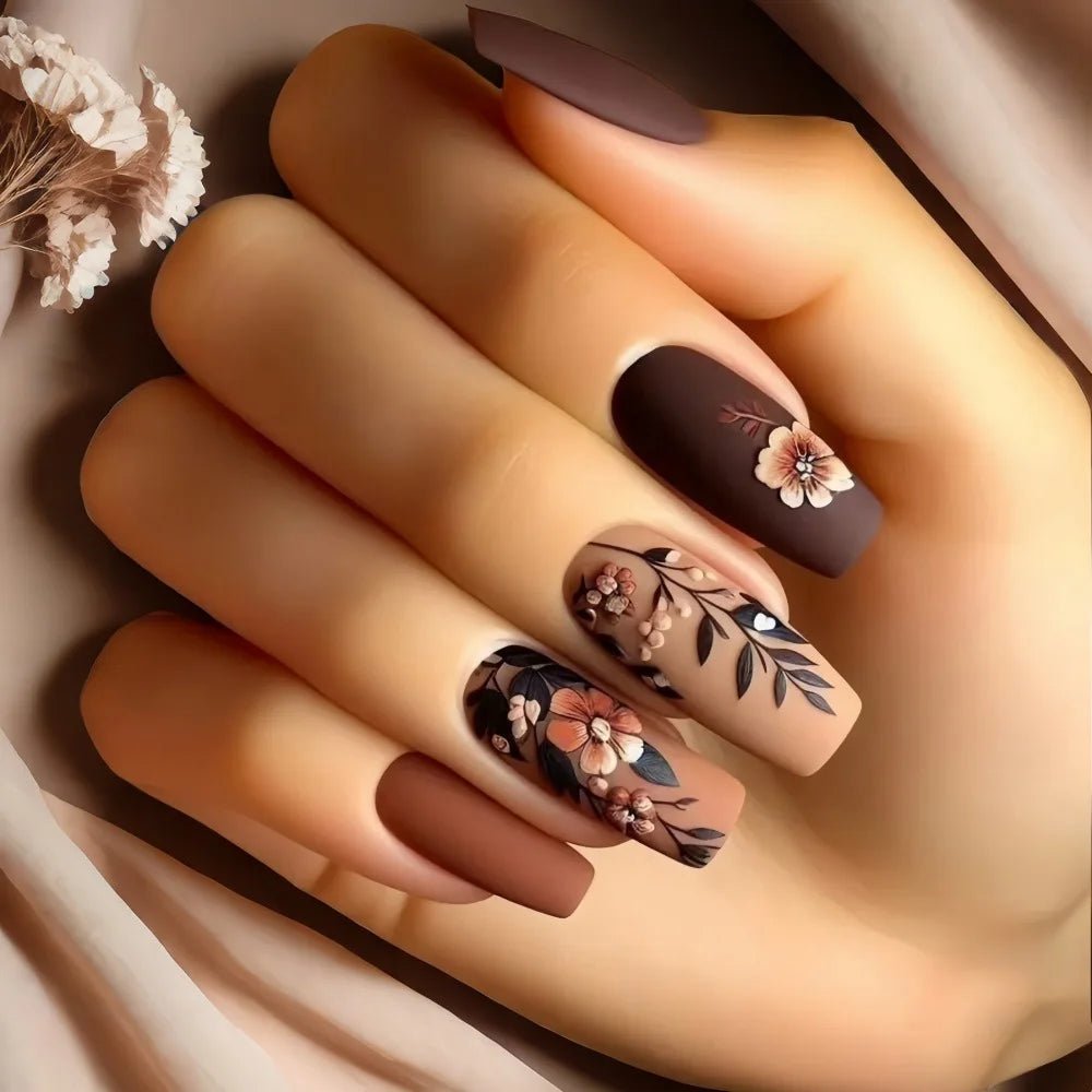 24 - Piece Spring & Summer Press - On Nails | Gradient Peach, Flowers, Butterfly & Heart Designs — 15 Styles - Mzunye