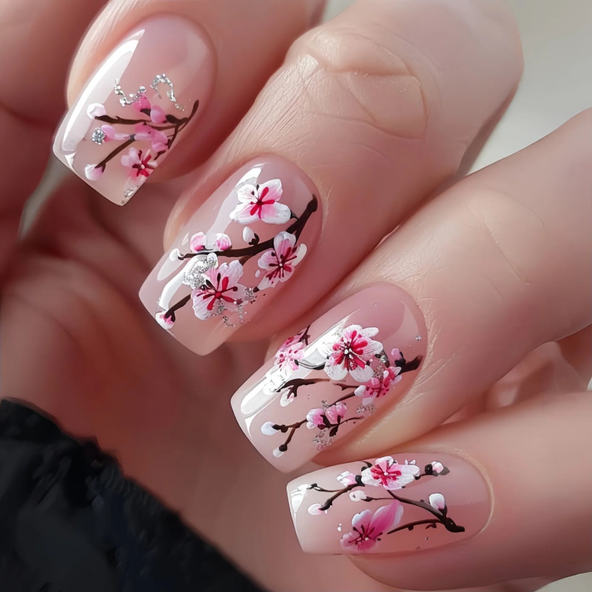 24 - Piece Spring & Summer Press - On Nails | Gradient Peach, Flowers, Butterfly & Heart Designs — 15 Styles - Mzunye