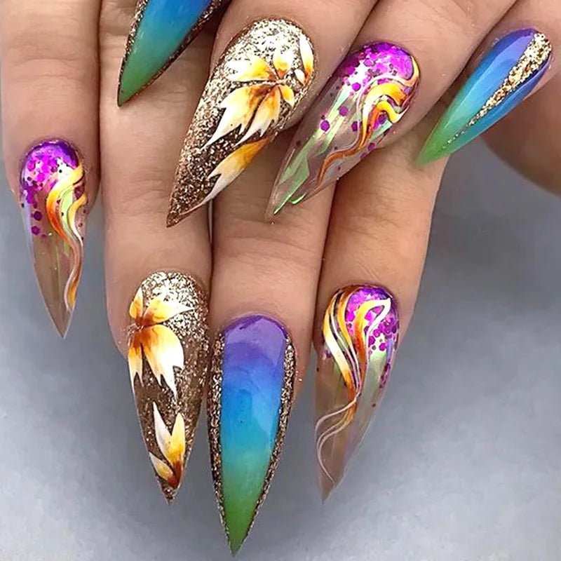 24 - Piece Spring & Summer Press - On Nails | Gradient Peach, Flowers, Butterfly & Heart Designs — 15 Styles - Mzunye