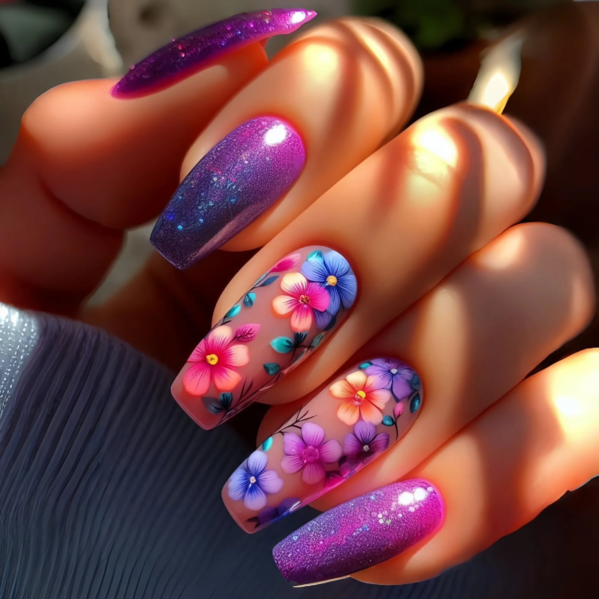 24 - Piece Spring & Summer Press - On Nails | Gradient Peach, Flowers, Butterfly & Heart Designs — 15 Styles - Mzunye