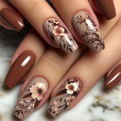 24 - Piece Spring & Summer Press - On Nails | Gradient Peach, Flowers, Butterfly & Heart Designs — 15 Styles - Mzunye