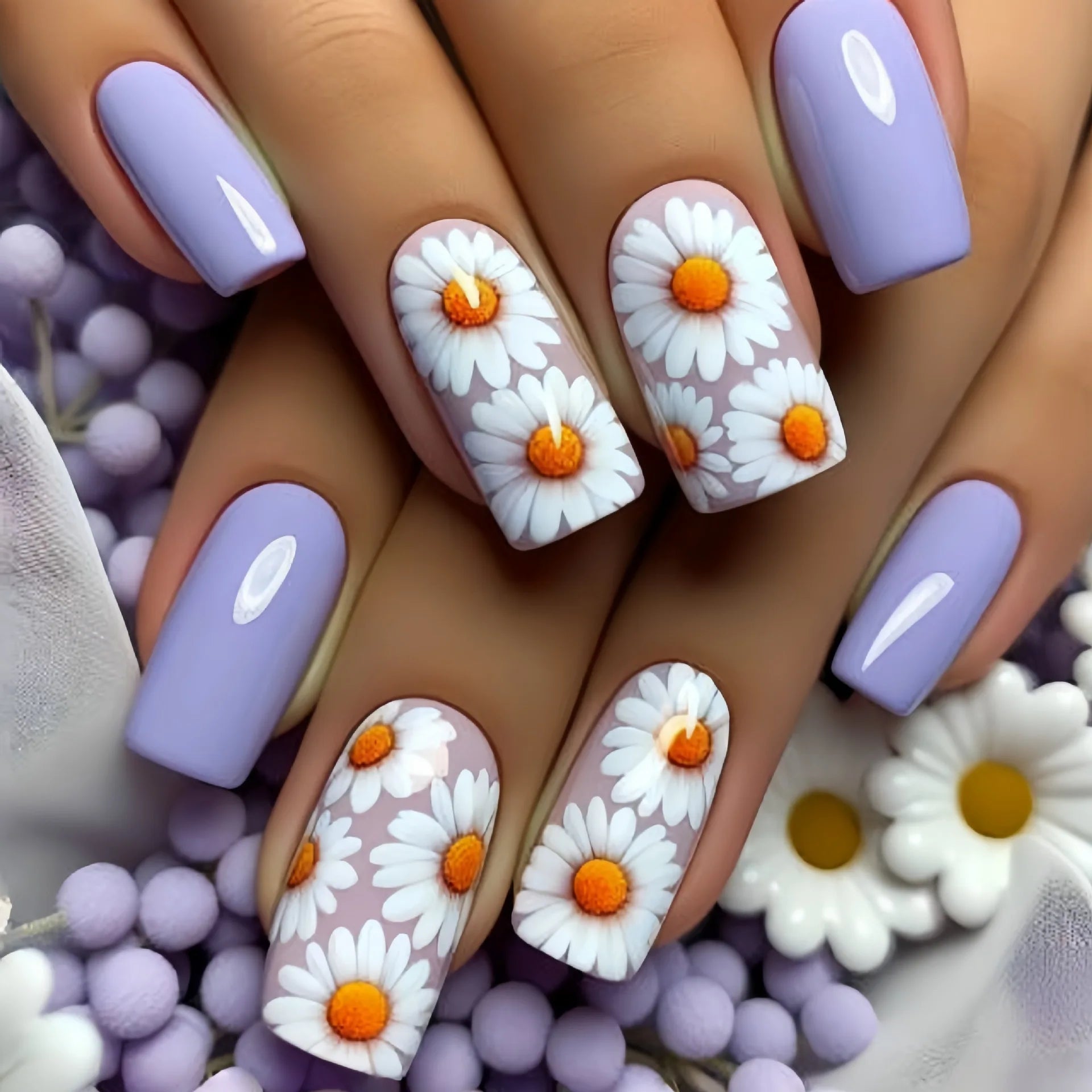24 - Piece Spring & Summer Press - On Nails | Gradient Peach, Flowers, Butterfly & Heart Designs — 15 Styles - Mzunye