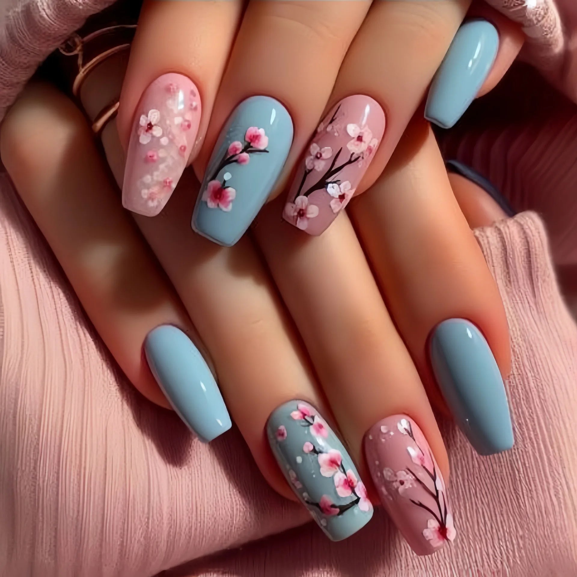 24 - Piece Spring & Summer Press - On Nails | Gradient Peach, Flowers, Butterfly & Heart Designs — 15 Styles - Mzunye