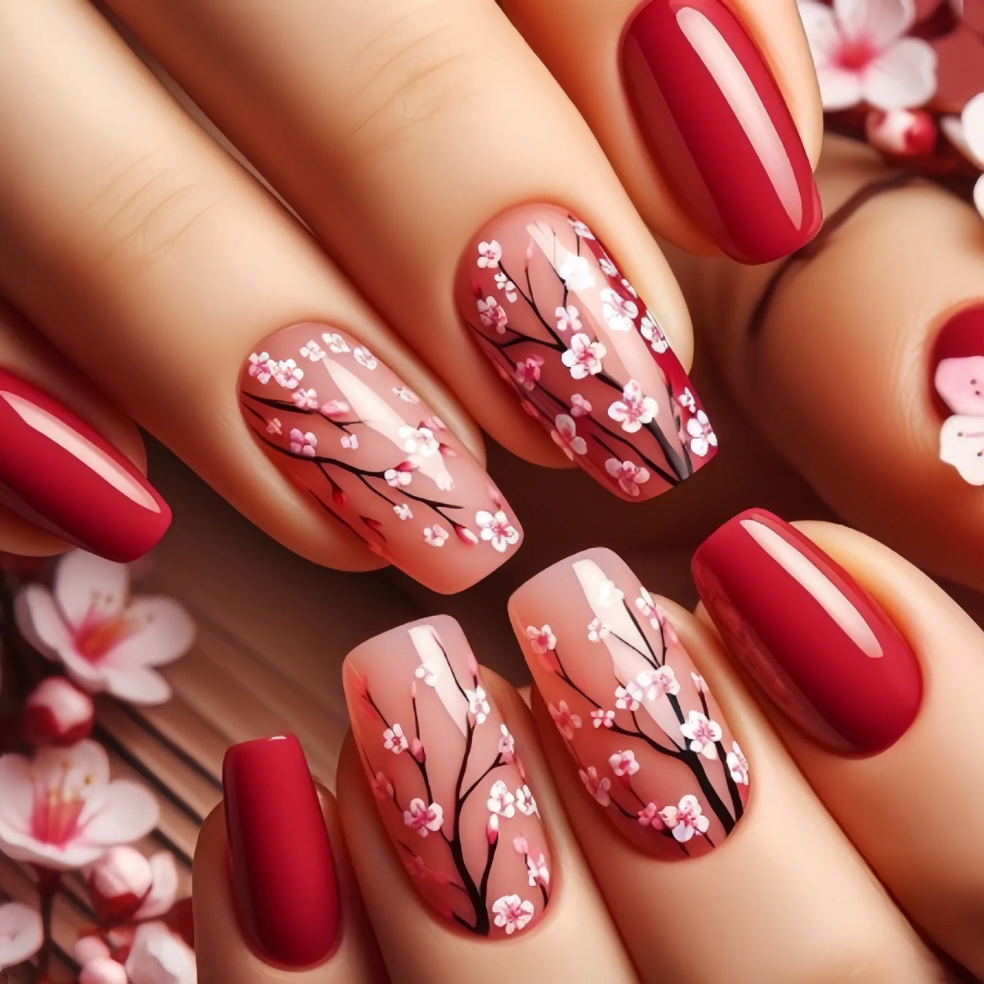 24 - Piece Spring & Summer Press - On Nails | Gradient Peach, Flowers, Butterfly & Heart Designs — 15 Styles - Mzunye
