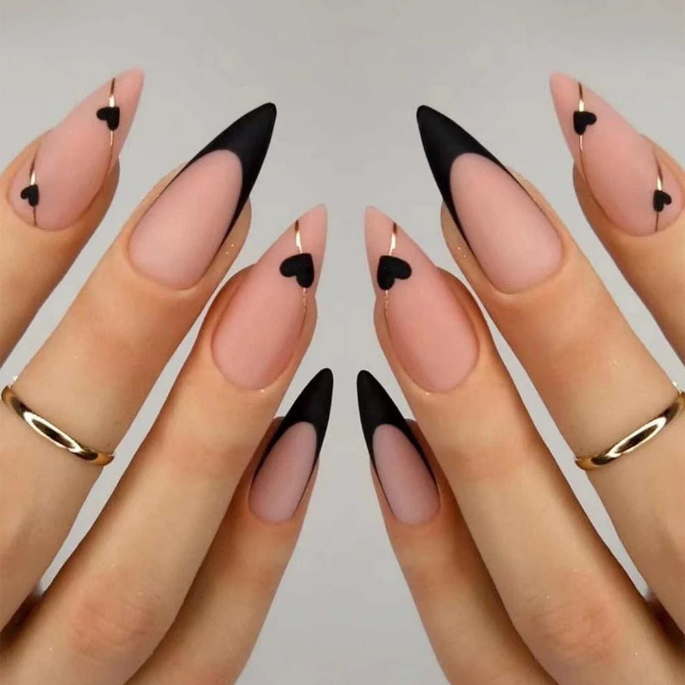 24pcs Ballerina Press - On Nails — Black French Tip Love Design Summer Nails in 19 Colors - Mzunye
