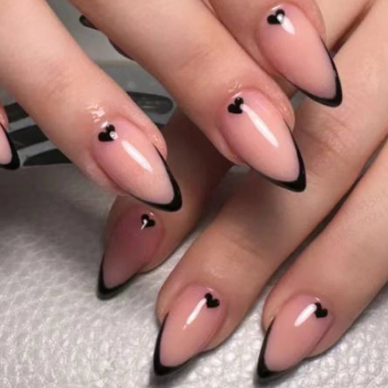 24pcs Ballerina Press - On Nails — Black French Tip Love Design Summer Nails in 19 Colors - Mzunye