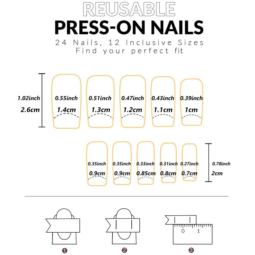24pcs Ballerina Press - On Nails — Black French Tip Love Design Summer Nails in 19 Colors - Mzunye