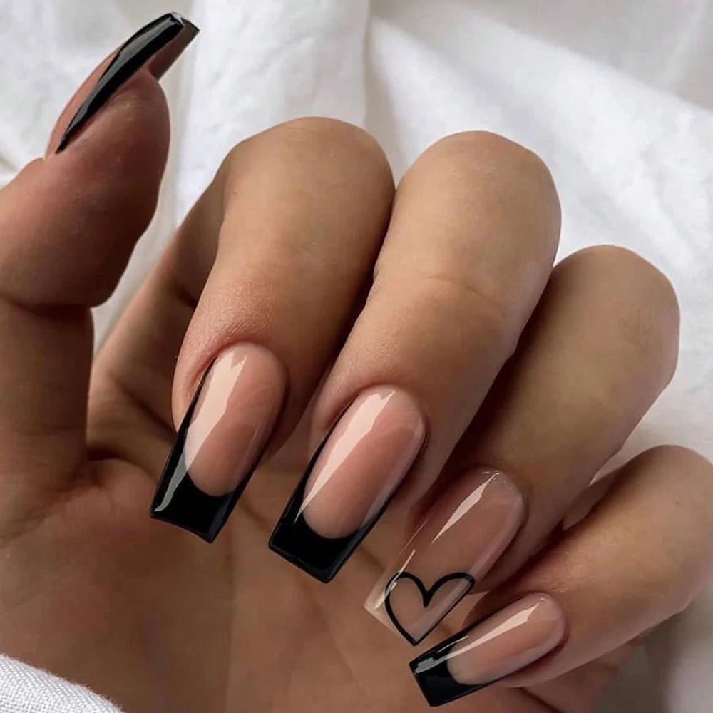24pcs Ballerina Press - On Nails — Black French Tip Love Design Summer Nails in 19 Colors - Mzunye