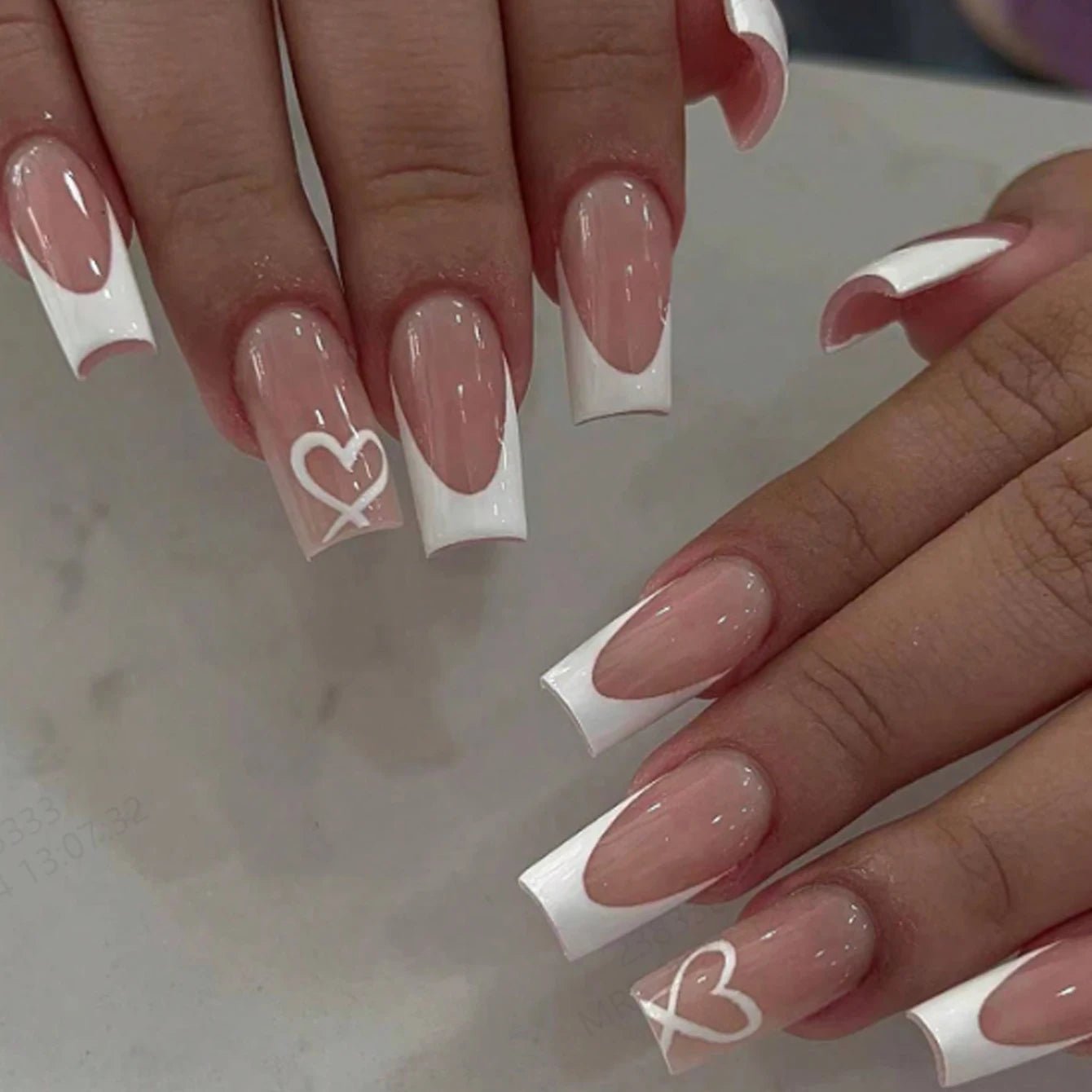 24pcs Ballerina Press - On Nails — Black French Tip Love Design Summer Nails in 19 Colors - Mzunye