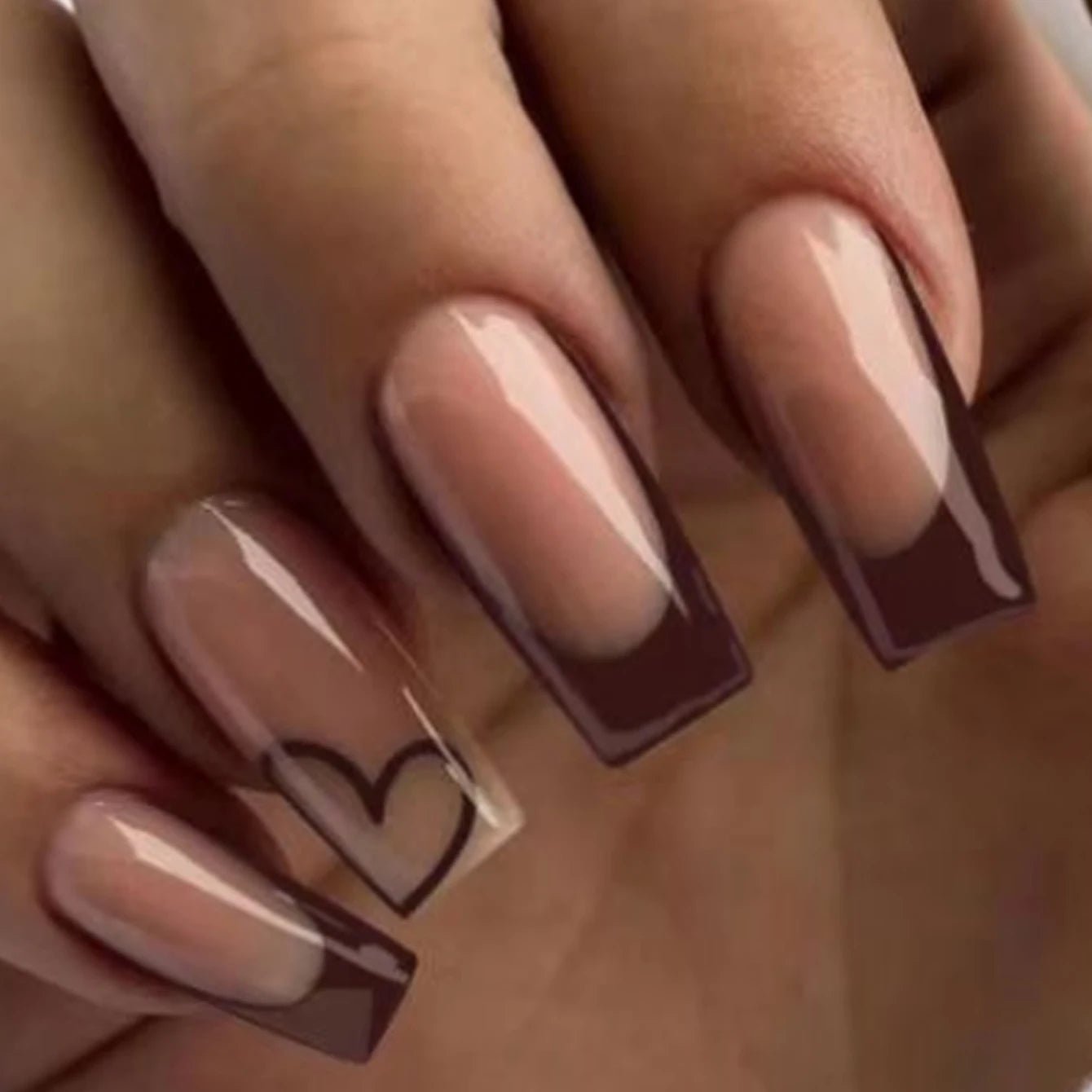 24pcs Ballerina Press - On Nails — Black French Tip Love Design Summer Nails in 19 Colors - Mzunye