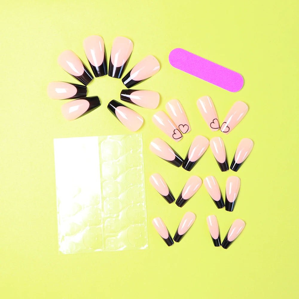 24pcs Ballerina Press - On Nails — Black French Tip Love Design Summer Nails in 19 Colors - Mzunye