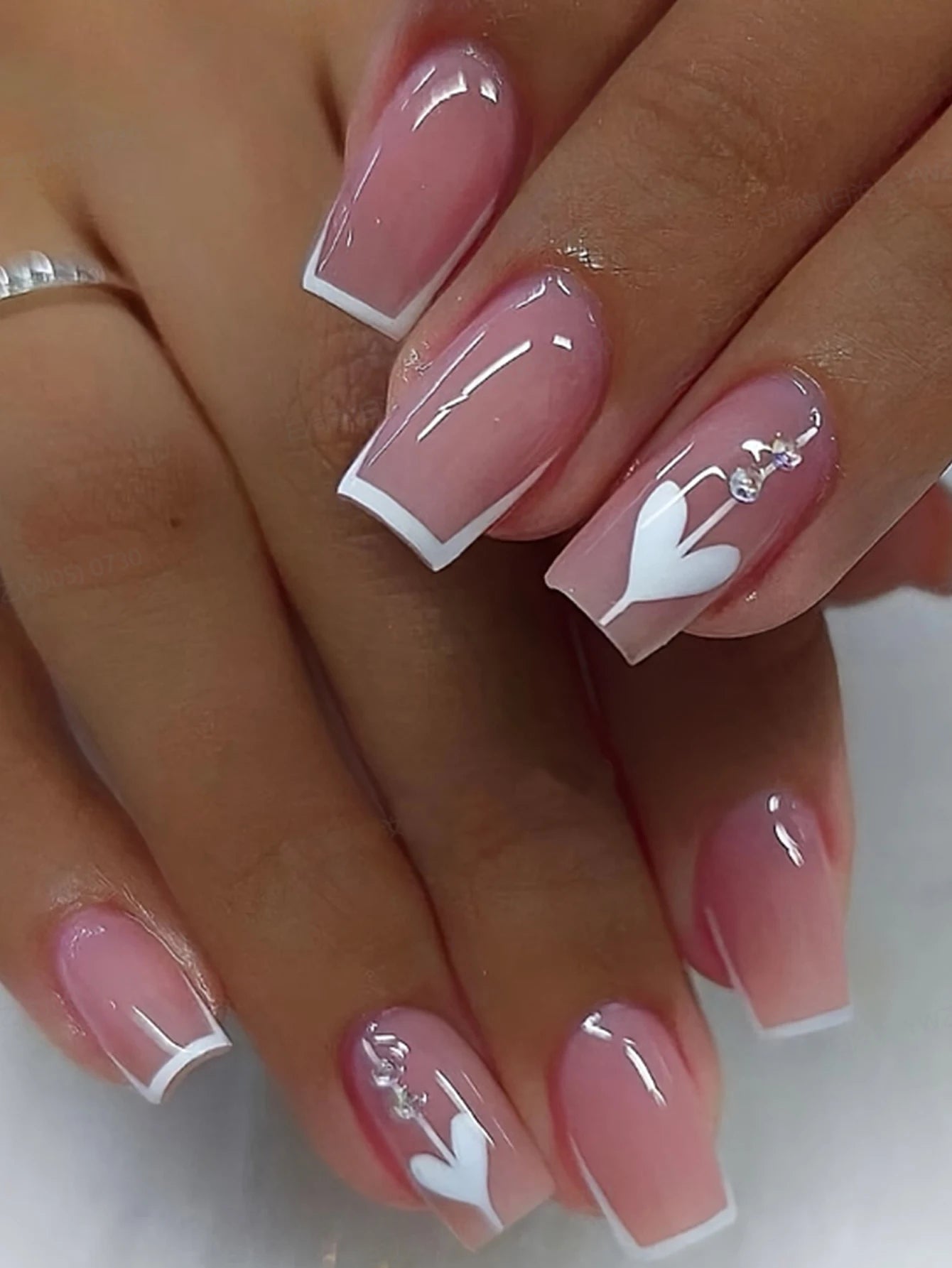 24pcs Ballerina Press - On Nails — Black French Tip Love Design Summer Nails in 19 Colors - Mzunye