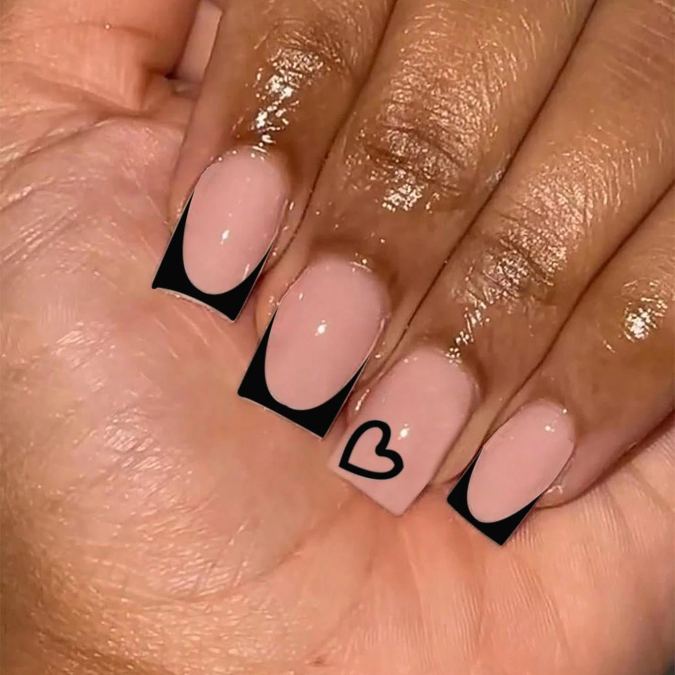 24pcs Ballerina Press - On Nails — Black French Tip Love Design Summer Nails in 19 Colors - Mzunye