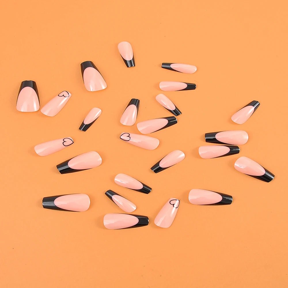 24pcs Ballerina Press - On Nails — Black French Tip Love Design Summer Nails in 19 Colors - Mzunye