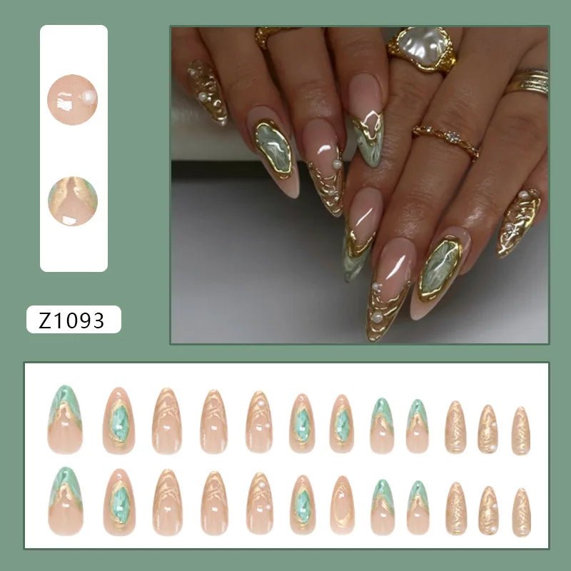 24pcs Flower Print Press - On Nails — Wine Red & Blush Almond Shape Summer Fake Nails - Mzunye