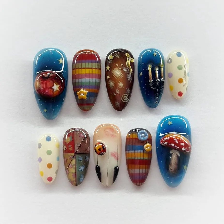 24pcs Flower Print Press - On Nails — Wine Red & Blush Almond Shape Summer Fake Nails - Mzunye