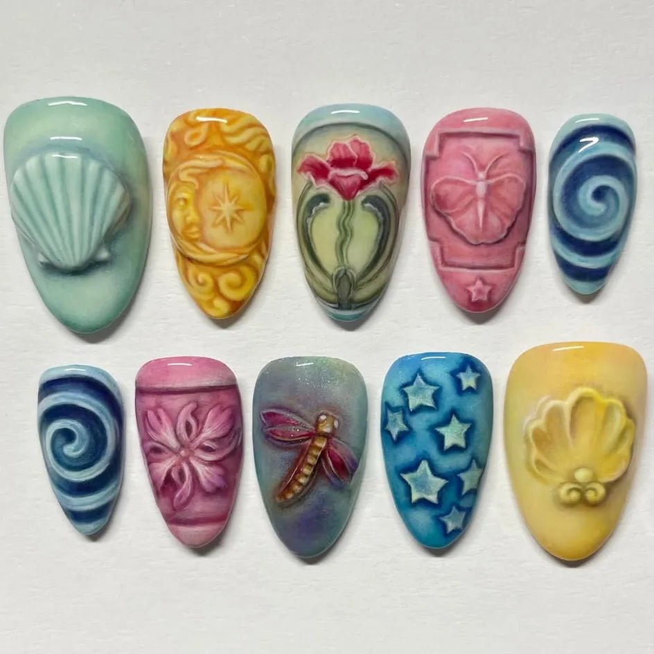 24pcs Flower Print Press - On Nails — Wine Red & Blush Almond Shape Summer Fake Nails - Mzunye