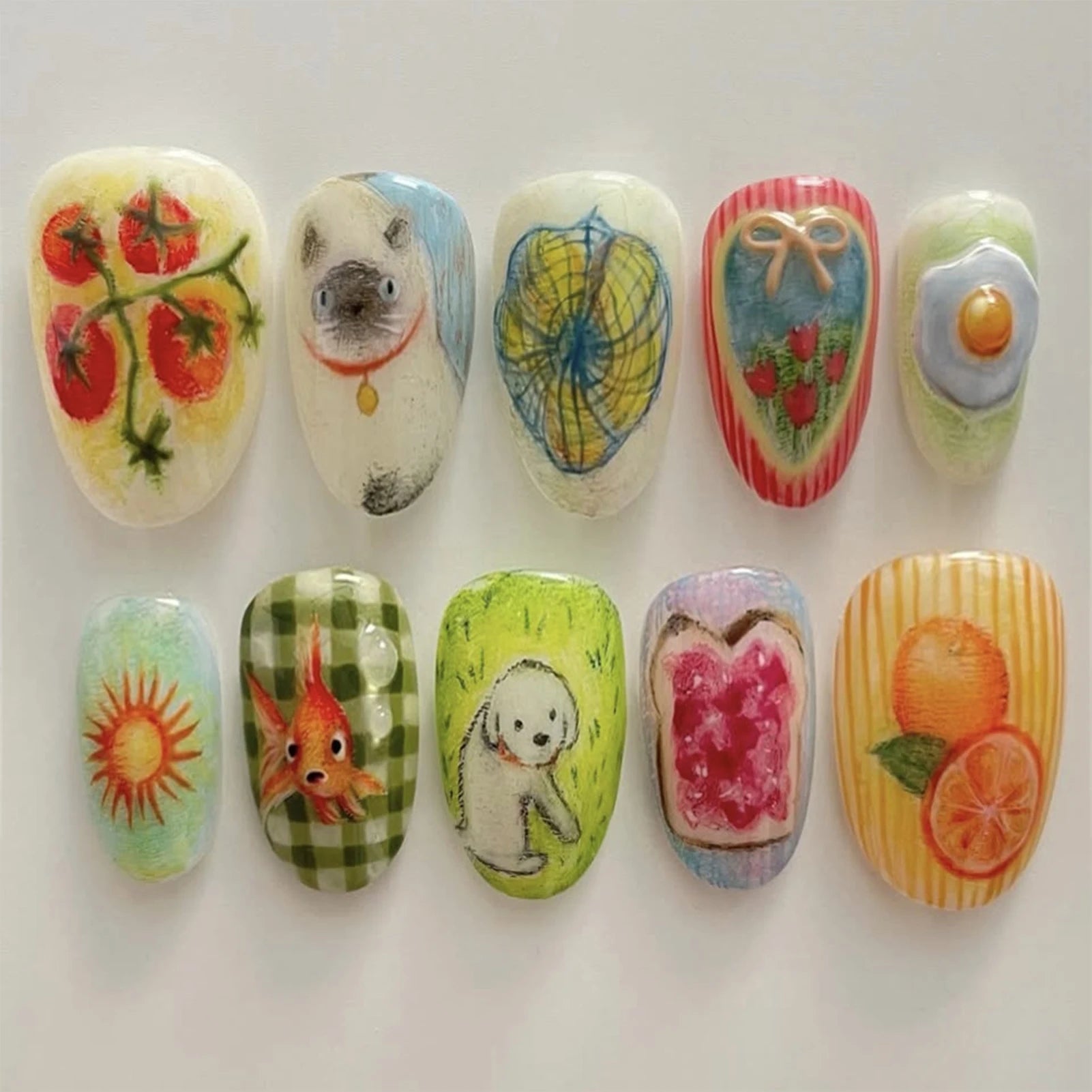 24pcs Flower Print Press - On Nails — Wine Red & Blush Almond Shape Summer Fake Nails - Mzunye