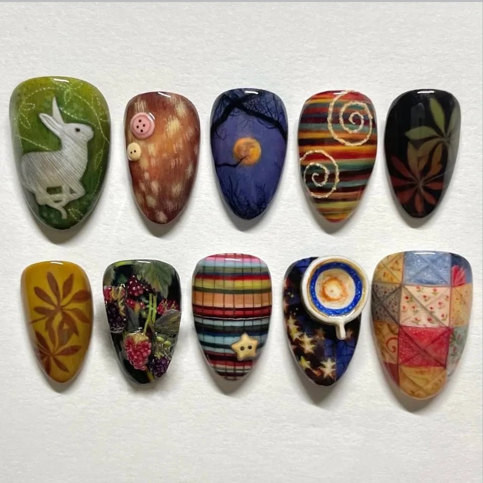 24pcs Flower Print Press - On Nails — Wine Red & Blush Almond Shape Summer Fake Nails - Mzunye