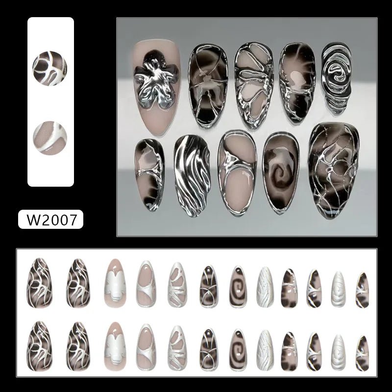24pcs Flower Print Press - On Nails — Wine Red & Blush Almond Shape Summer Fake Nails - Mzunye