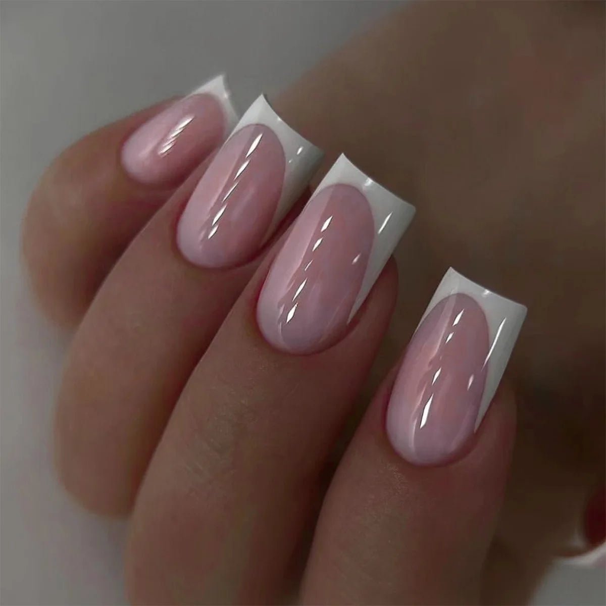 24Pcs French Tip Press-On Nails — Minimalist Square Full Cover Fake Nails with Glue | Mzunye