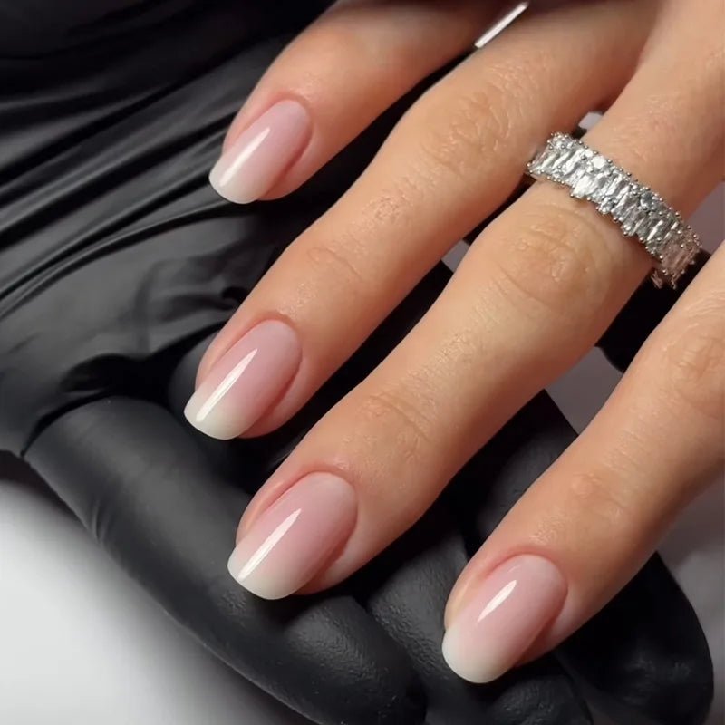 24Pcs French Tip Press-On Nails — Minimalist Square Full Cover Fake Nails with Glue | Mzunye