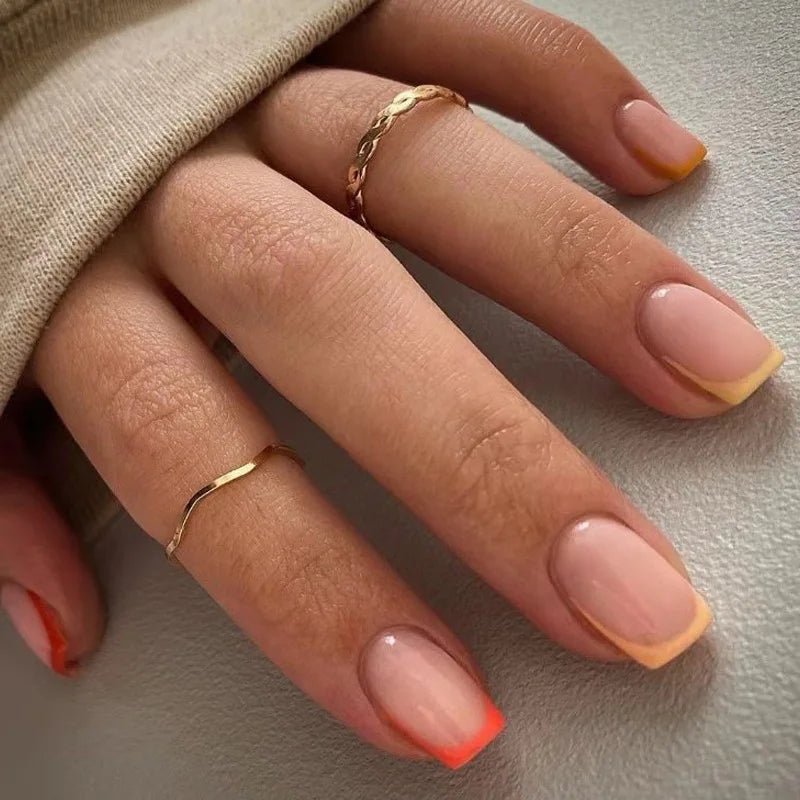 24Pcs French Tip Press-On Nails — Minimalist Square Full Cover Fake Nails with Glue | Mzunye