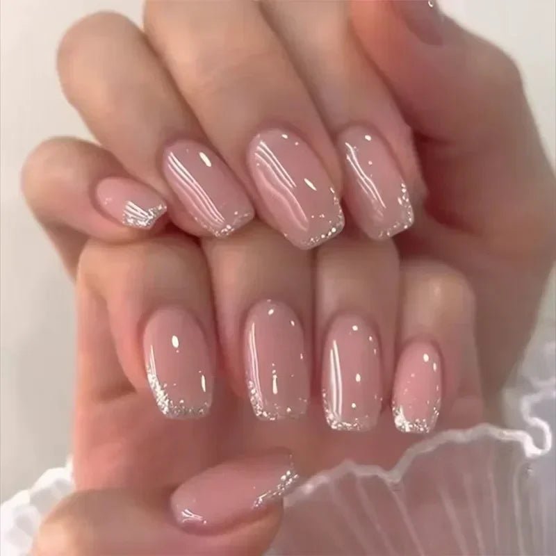 24Pcs French Tip Press-On Nails — Minimalist Square Full Cover Fake Nails with Glue | Mzunye