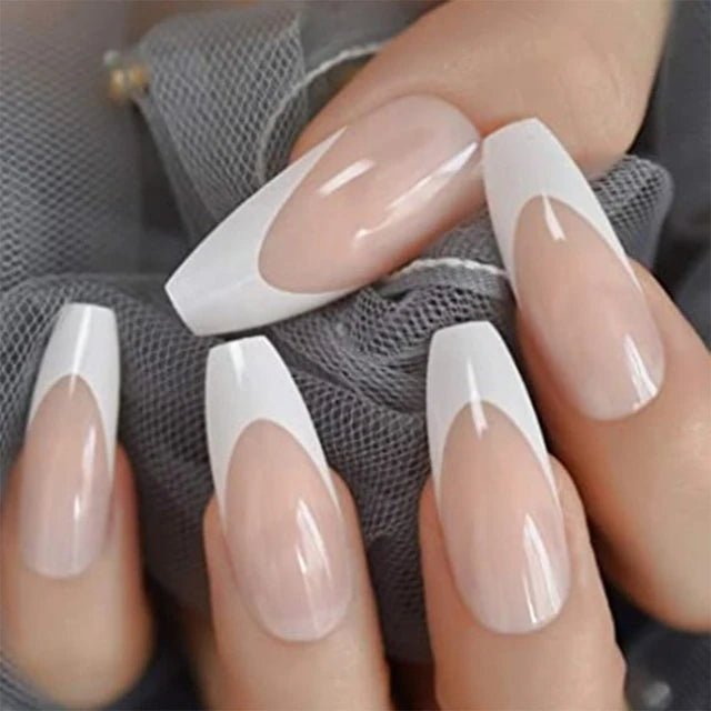 24Pcs French Tip Press-On Nails — Minimalist Square Full Cover Fake Nails with Glue | Mzunye