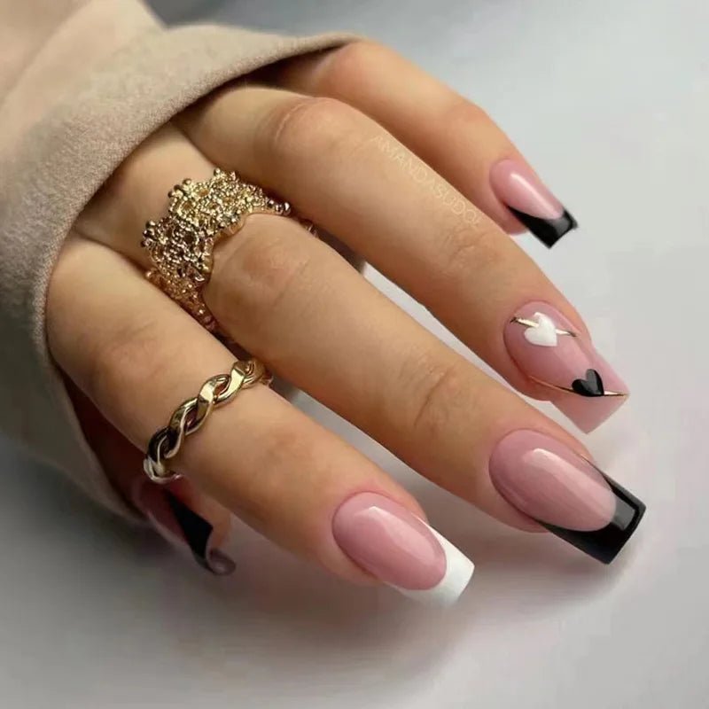 24Pcs French Tip Press-On Nails — Minimalist Square Full Cover Fake Nails with Glue | Mzunye