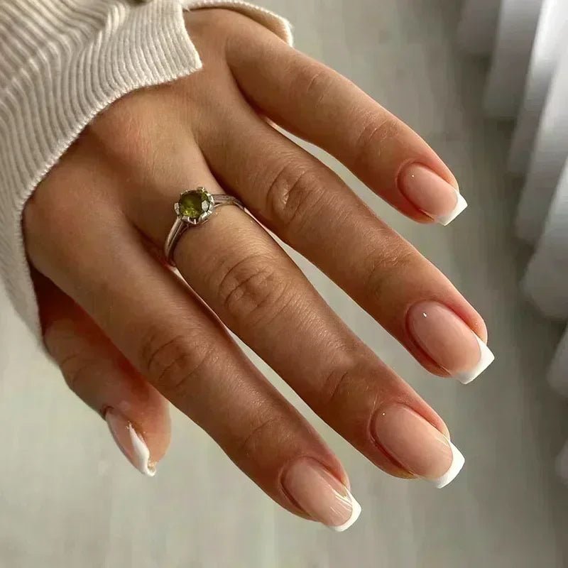 24Pcs French Tip Press-On Nails — Minimalist Square Full Cover Fake Nails with Glue | Mzunye