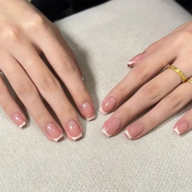 24Pcs French Tip Press-On Nails — Minimalist Square Full Cover Fake Nails with Glue | Mzunye