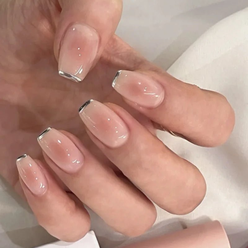 24Pcs French Tip Press-On Nails — Minimalist Square Full Cover Fake Nails with Glue | Mzunye