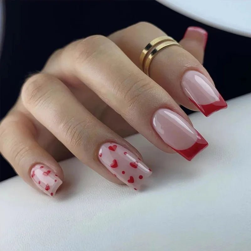 24Pcs French Tip Press-On Nails — Minimalist Square Full Cover Fake Nails with Glue | Mzunye