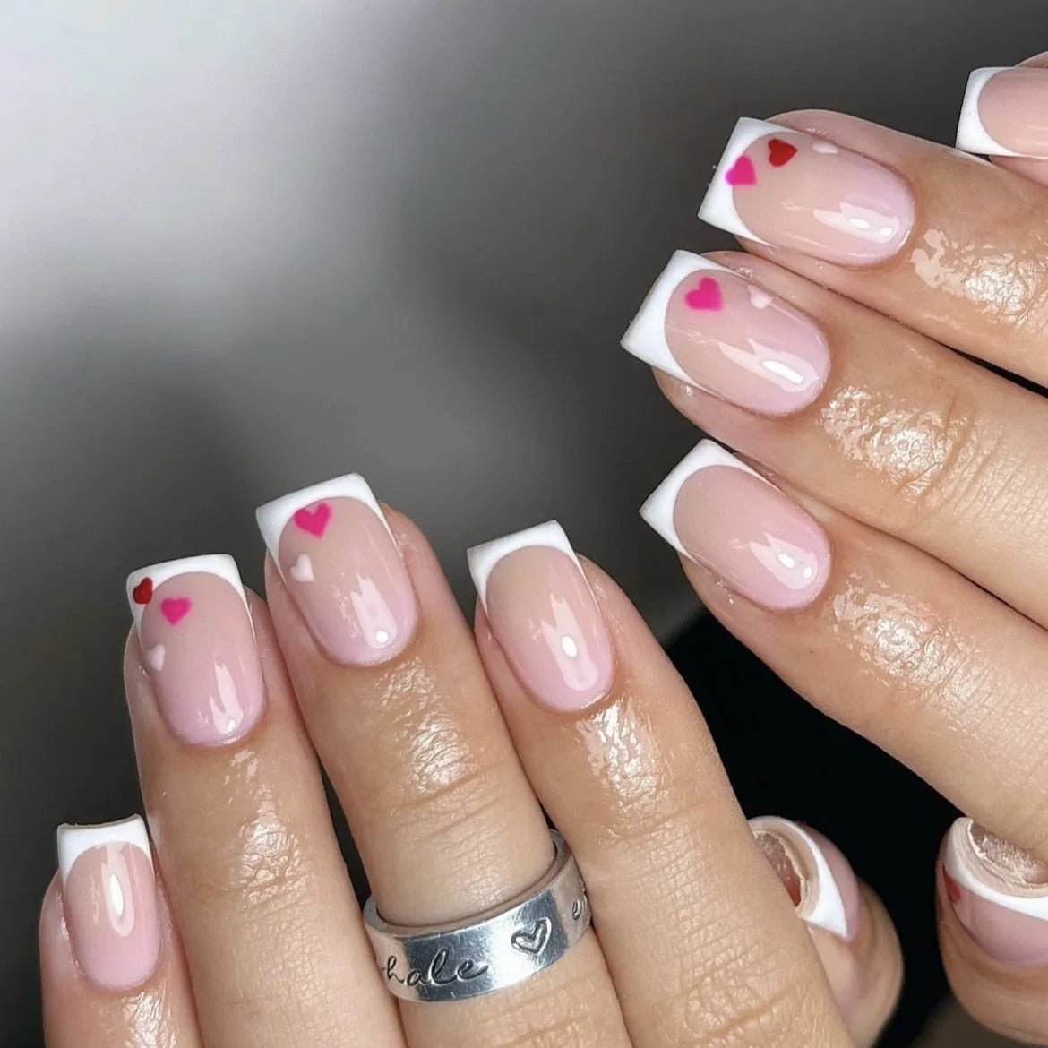 24Pcs French Tip Press-On Nails — Minimalist Square Full Cover Fake Nails with Glue | Mzunye