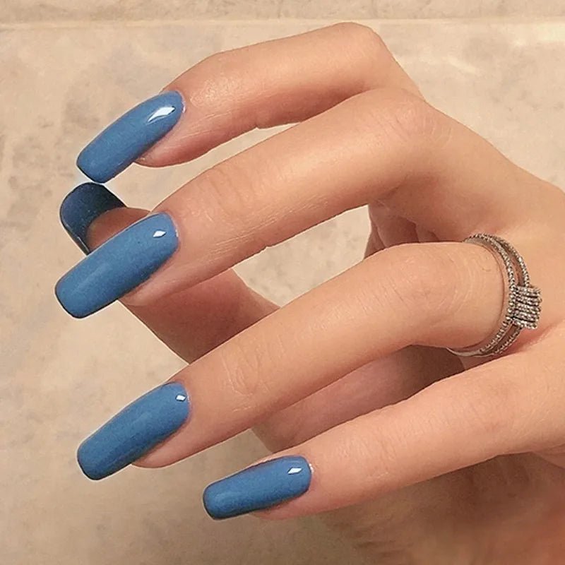 24Pcs French Tip Press-On Nails — Minimalist Square Full Cover Fake Nails with Glue | Mzunye