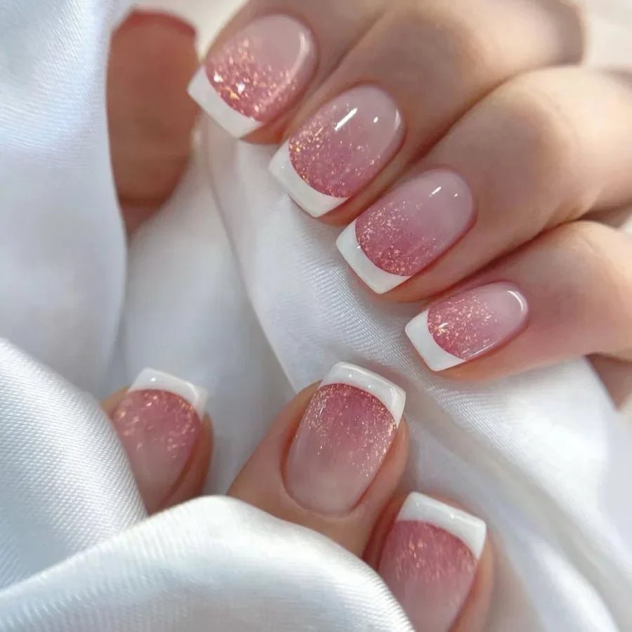 24Pcs French Tip Press-On Nails — Minimalist Square Full Cover Fake Nails with Glue | Mzunye