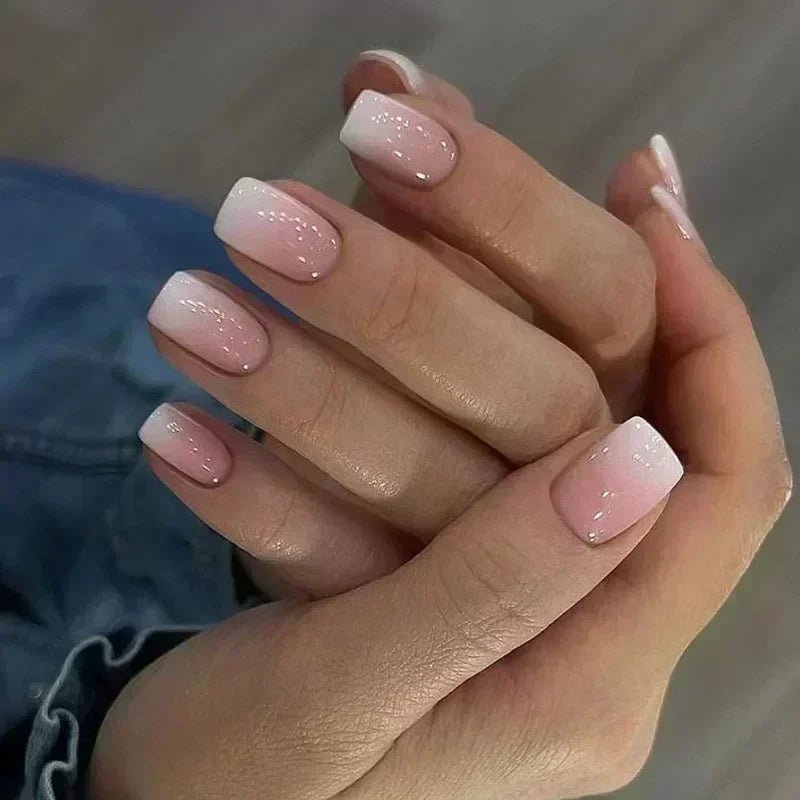24Pcs French Tip Press-On Nails — Minimalist Square Full Cover Fake Nails with Glue | Mzunye